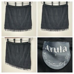 Arula Women’s Black Fringe Mini Skirt Size XL Boho Western Festival Party Chic‎